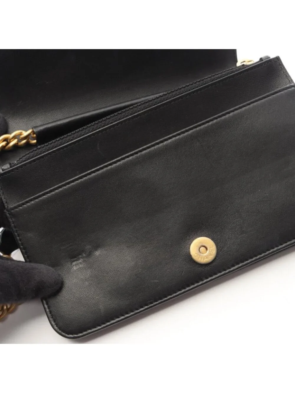 Chanel Shoulder Bag Boy Black Lambskin Boy Chain Wallet